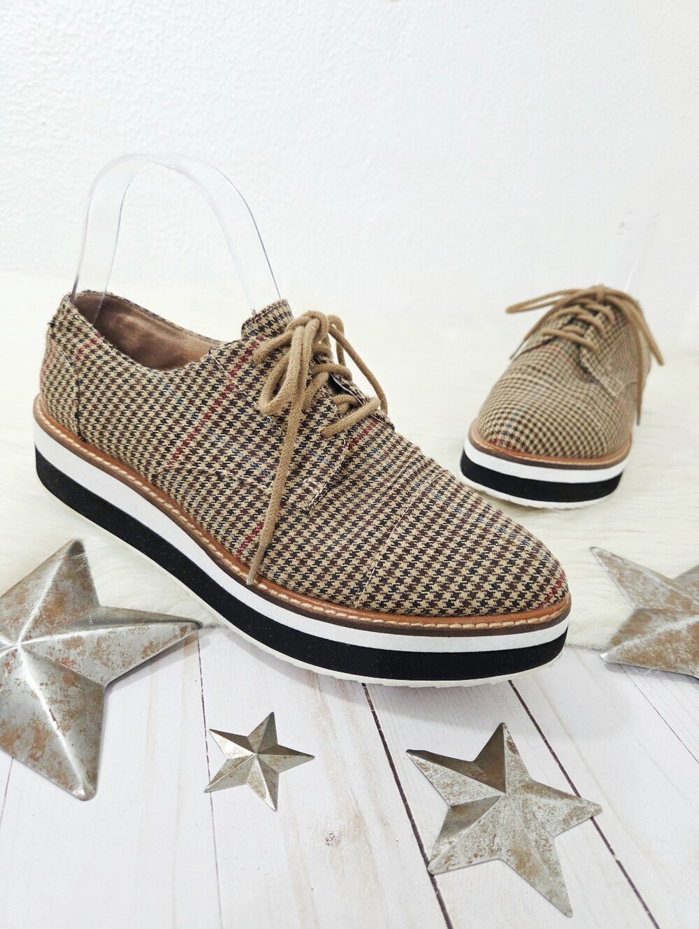 Halogen X Atlantic Pacific Brown plaid Oxford Platform Gabriela shoes women's 8